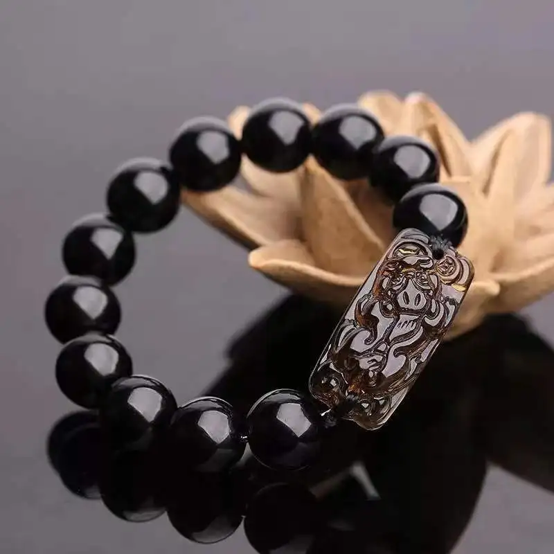 Feng Shui Obsidian Stone Wealth Pi Xiu Bracelet Attract Wealth and Good Luck