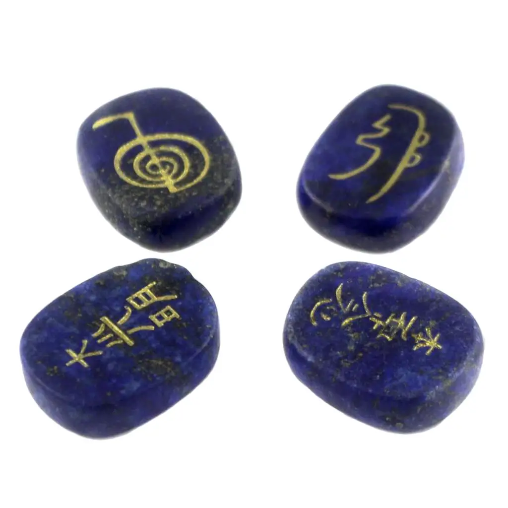 4 pieces Oval Reiki Stone Lapis Lazuli Natural Gemstone Crystal Egg Stone Pocket Stone Polished Engraved Crystal Gemstone