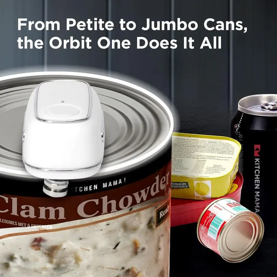 Orbit One Rechargeable Electric Can Opener Handsfree, USBC Charging, Automatic Stop, Smooth Edge, Safety, Blade for Large Cans,