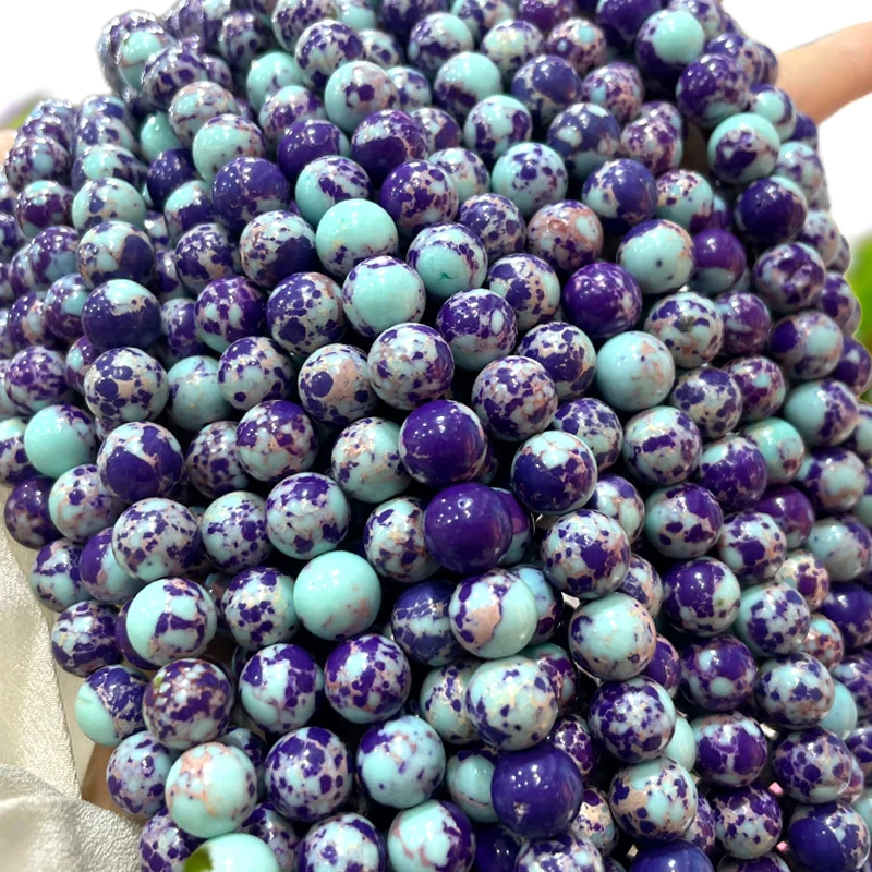 6 8 10MM Round Natural Stone Purple Blue Sea Sediment Jasper Turquoise Spacer Beads for Jewelry Making DIY Bracelet Accessories