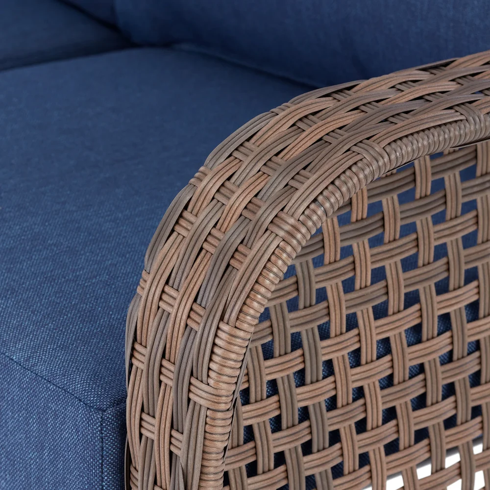 Tuscany Ridge Outdoor-Sofa aus Korbgeflecht für Terrasse, Veranda, Garten oder Hinterhof, blaue Gartensofas, dreisitziges Sofa