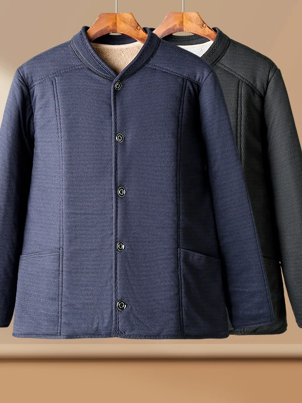 Thiened Fce на подкладке из эластичного хлопка для домашней одежды Dad Sle с воротником-стойкой, теплое хлопковое пальто большого размера для среднего возраста и...