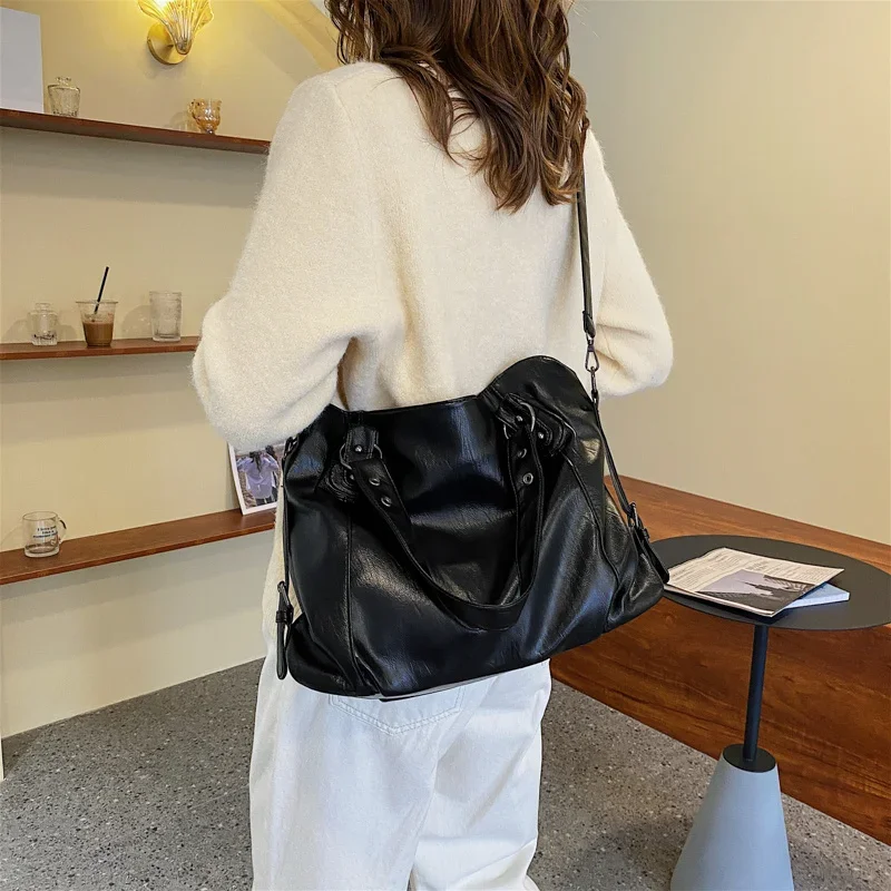 Large Black Women\'s Shoulder Bags Big Size Casual Tote Bag Quality Pu Leather Hobos Crossbody Bag Female Travel Shopper Handbag