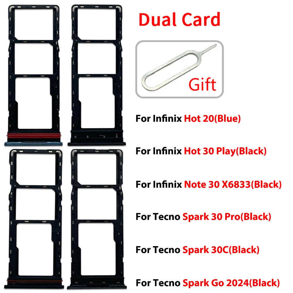 New For Infinix Hot 20 30 Play Pro 30C Spark Go 2024 Sim Card Tray Slot Holder Socket Adapter Connector Repair Parts Replacement
