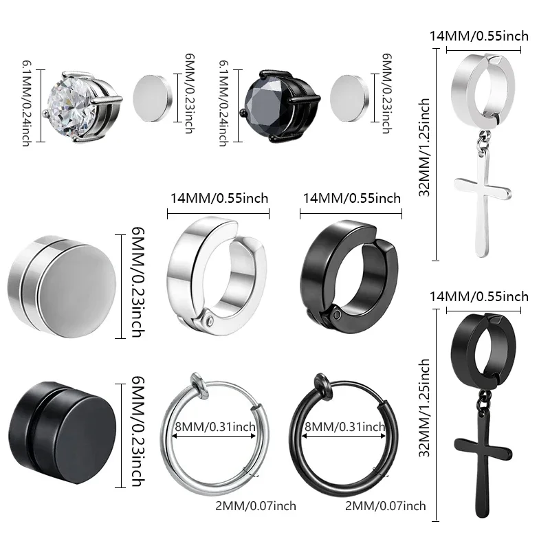 10 أزواج من أغطية الأذن المزيفة للرجال والنساء، مشبك أذن مغناطيسي من الفولاذ المقاوم للصدأ على الأقراط المعلقة