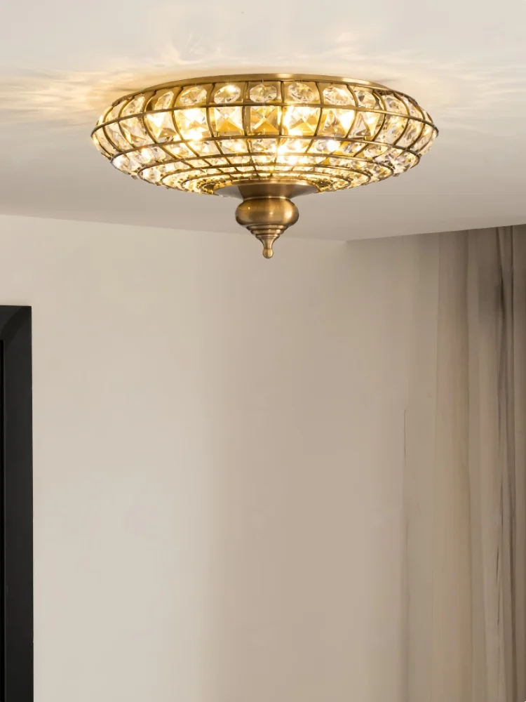 French All Copper Ceiling Lights Vintage Crystal Ceiling Chandeliers For Living Dining Room Villa Bedroom Decor Diameter 40 50cm