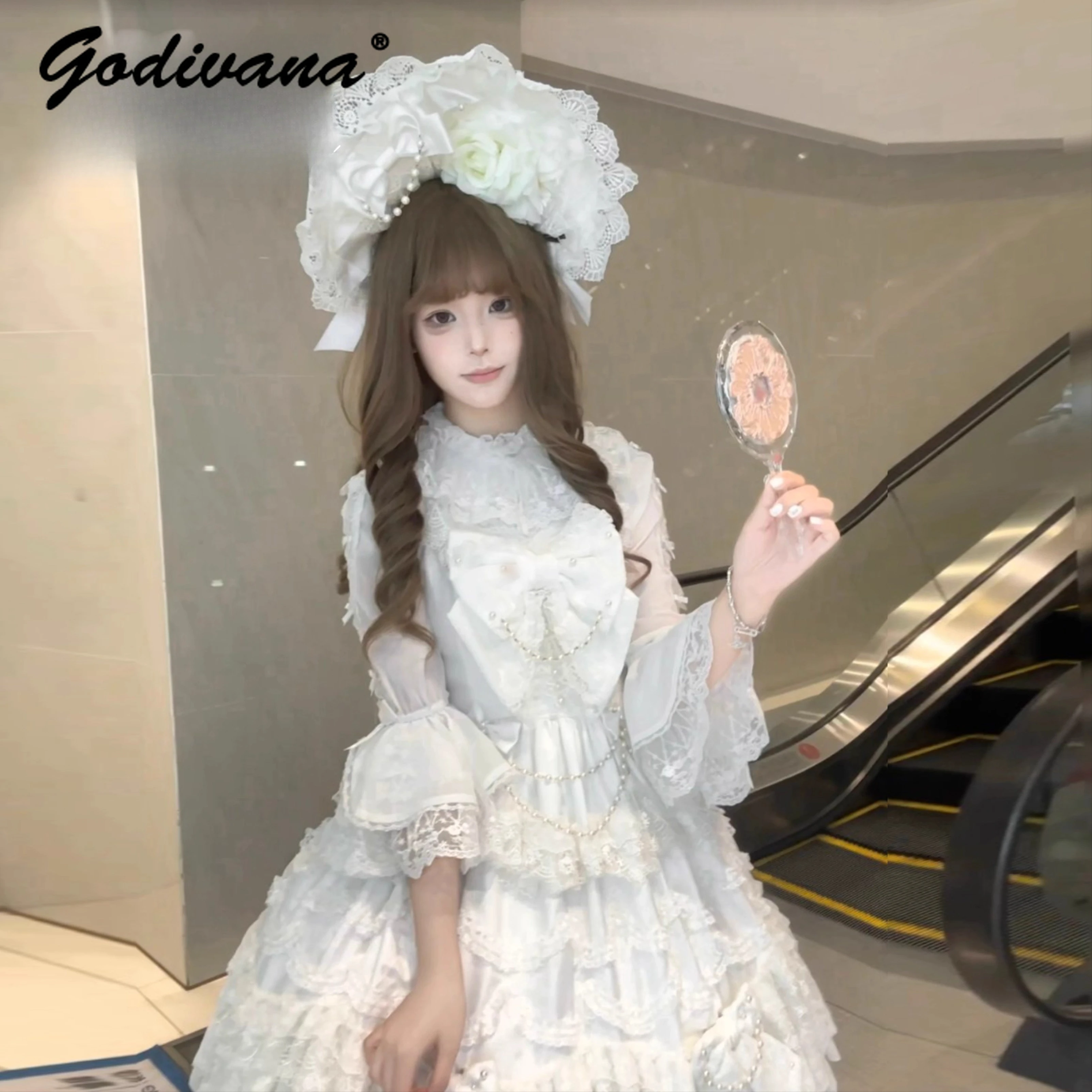 Originele Nieuwe Zomer Vrouwelijke Meisjes Zoete Kant Boog Chiffon Halve mouwen Lolita Innerlijke Shirt vrouwen Flare Mouw Blouse tops