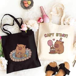 Cute Capybara Print Women Handbags Teen Tote Bags Japanese Style Animal Canvas Shopping Bags Travel Reusable Storage Hand Bag