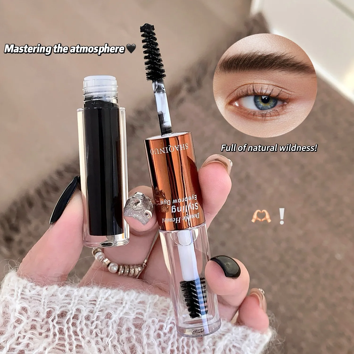 SHAQINUO4 สี dual-head styling ครีมย้อมสีคิ้วถือแต่งหน้าการปรับเปลี่ยนธรรมชาติสามมิติครีมเขียนคิ้วป่า