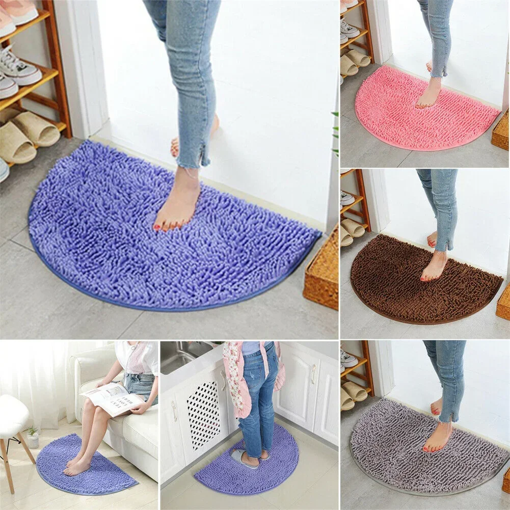 Absorbent Bath Mat Non Slip Bathroom Shower Rugs Bedroom Carpet Semicircular Chenille Carpet Dining Room Floor Mat