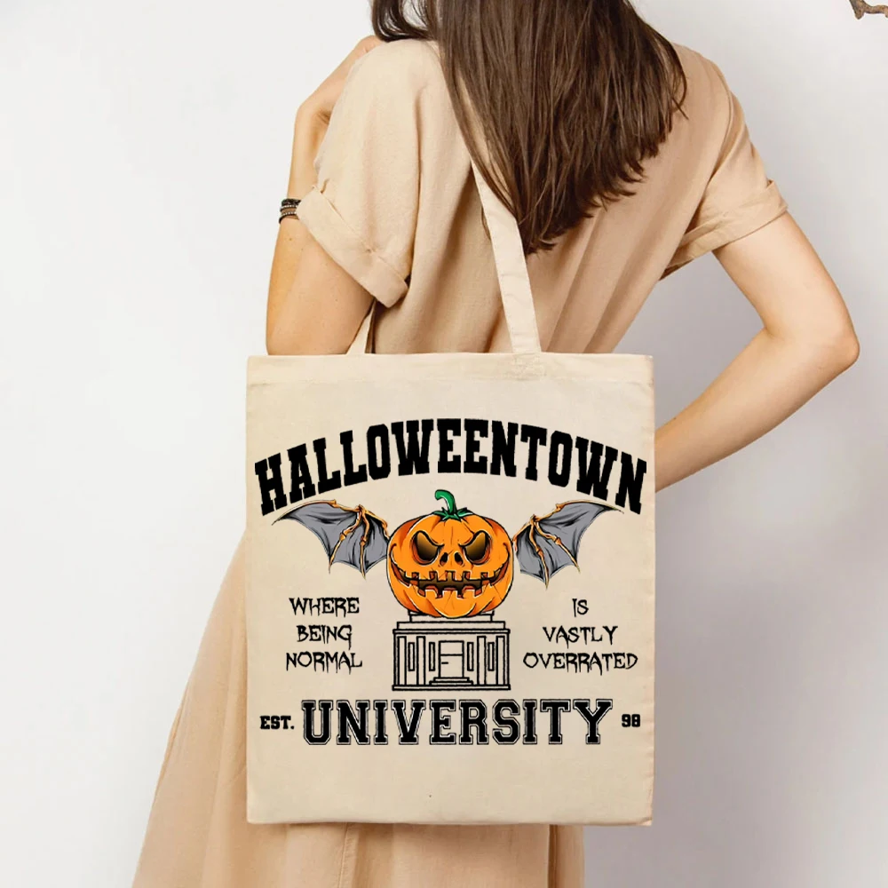 Halloween Pumpkin Tote Bags Happy Halloween Women's Handbags Halloweentown University Women's Handbag's Halloweentown Tote Bag's