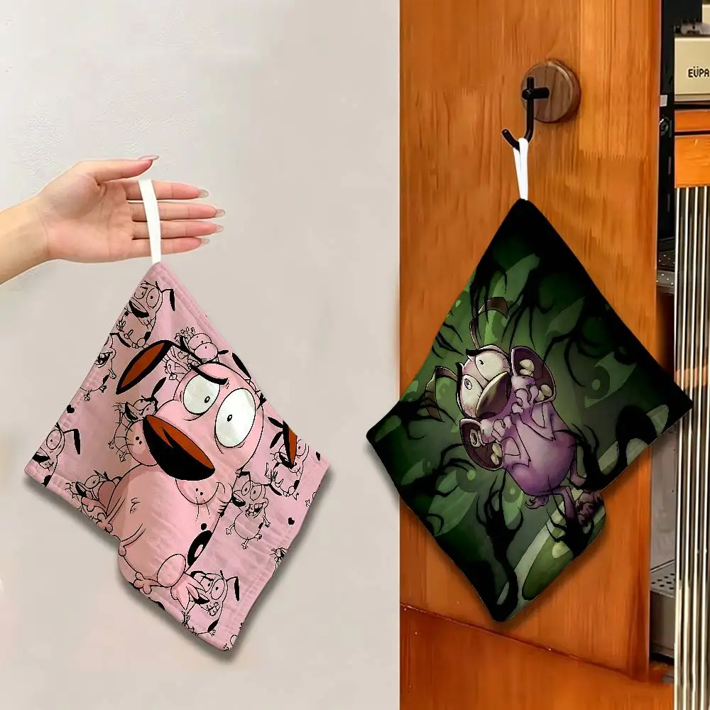 Movie C-Courage Cowardly Dog Polyester Cotton Hand Wiping Towel, Hanging Towel, Quick Dry for Kitchen Bathroom Daily Supplies