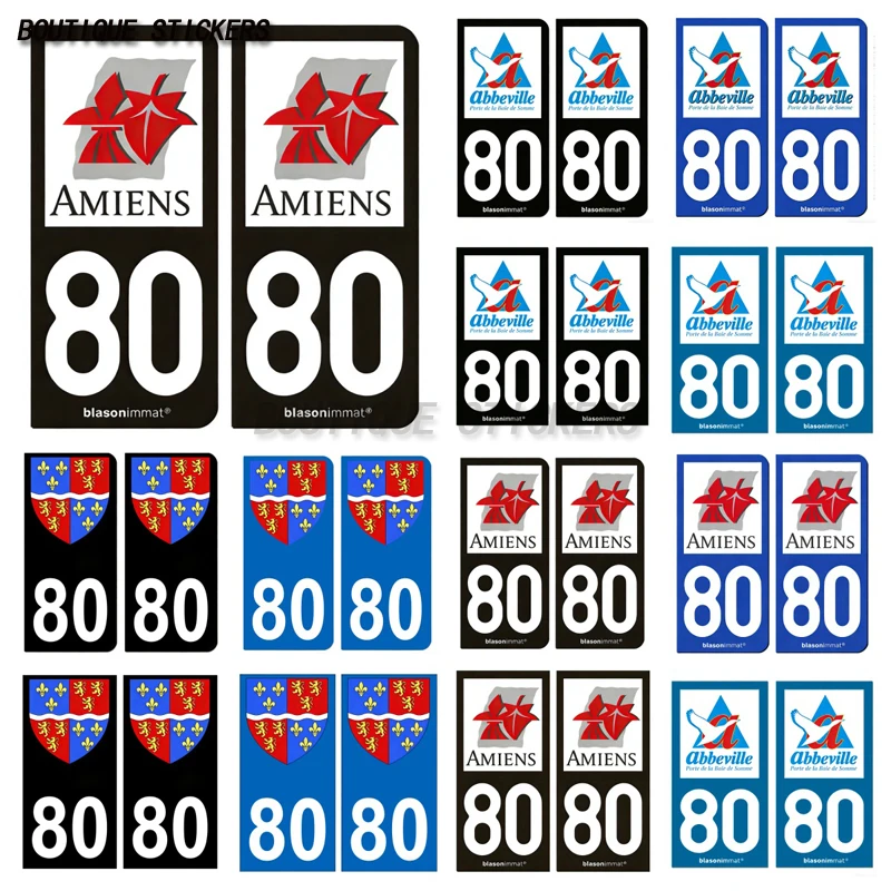 Autocollant plaque d'immatriculation française80 Abbeville Ville Amiens Ville 80 Somme plaque blason armoiries