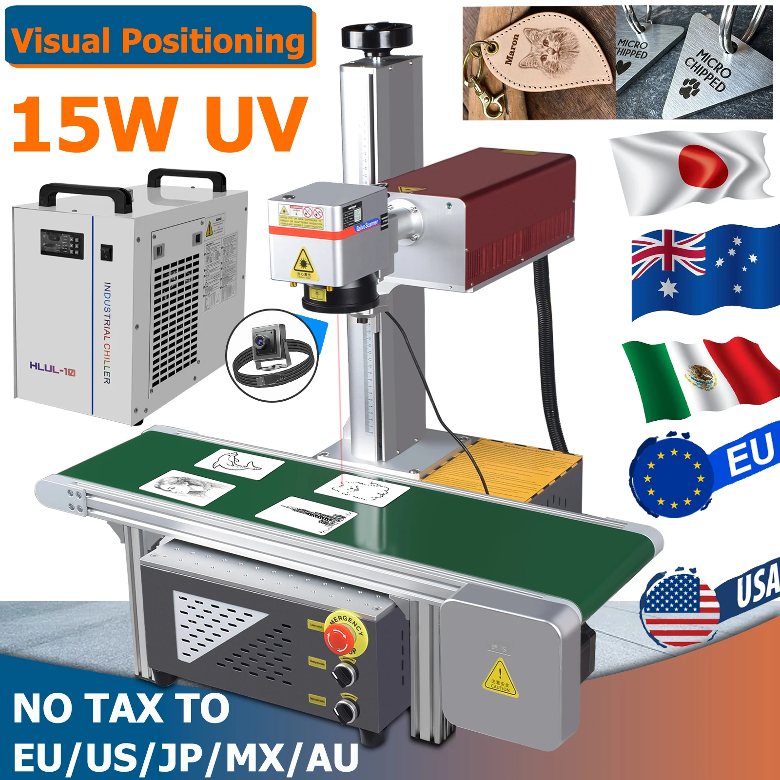 15W UV CCD Laser Marking Machine Automatic Visual Positioning Maker Camera Laser Engraver for Metal Plastic Glass PCB 5W/10W/15W