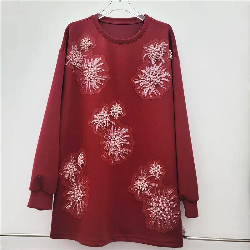 WHT Moda Feminina 3D Frisado Solto Moletom 2025 Inverno Na Moda O-pescoço Mangas Compridas Pulôveres Feminino 1LS2753