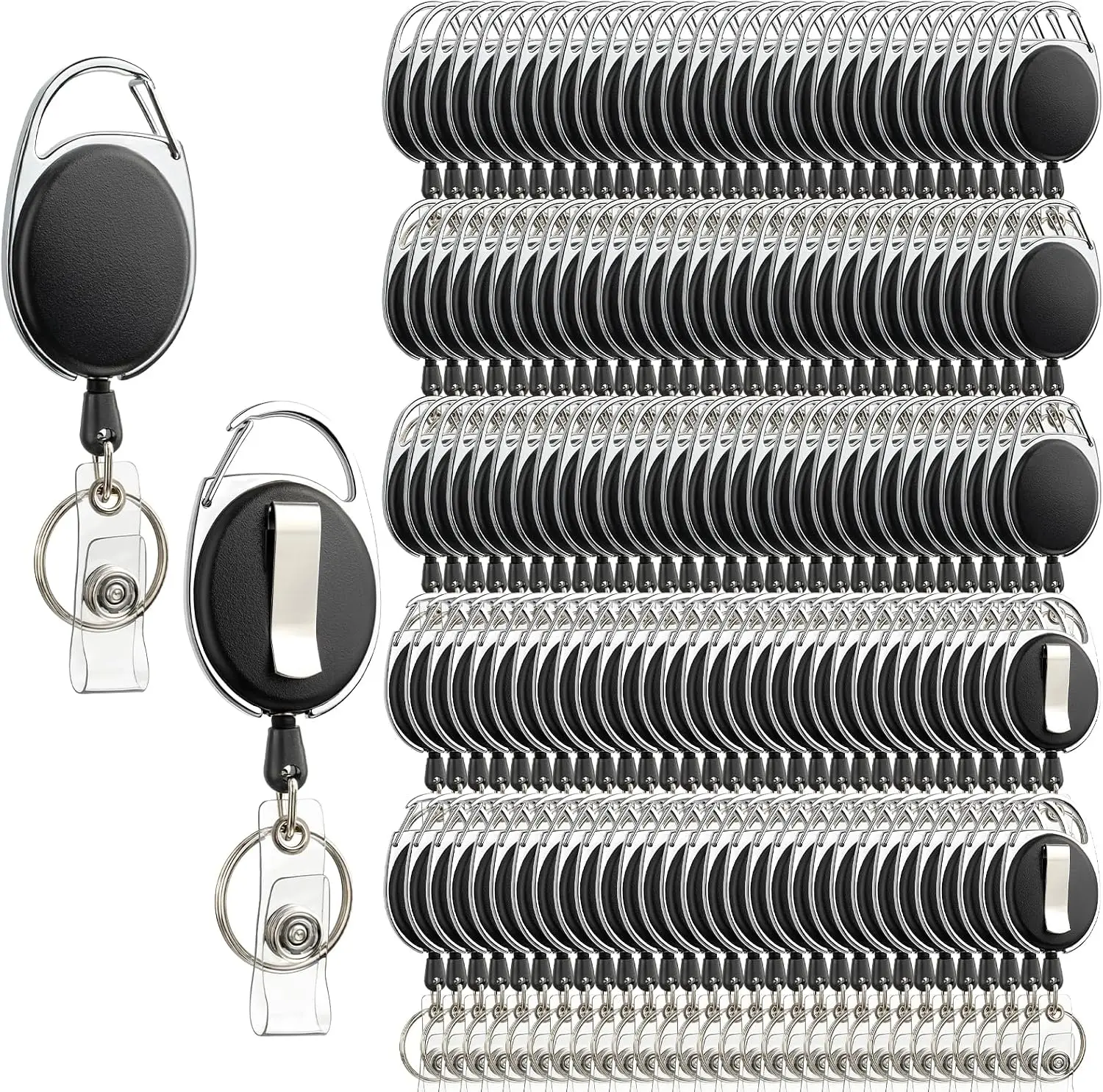150 Pack Retractable Badge Reels with Clip and Keychain | Retractable Badge Holders for ID Cards, Heavy Duty Clip Bulk for Nurse, Doctor, Office Worker & Student
