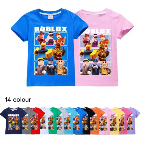 Roblox Game Cartoon Print Short-sleeved T-shirt Fashionable Children Clothing Summer Top Kids Birthday Gifts