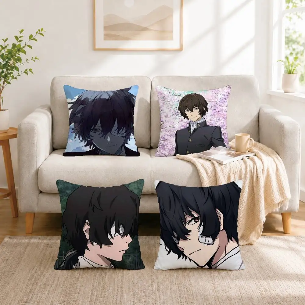 Bungo Stray Dogs Osamu Dazai Square Double-Sided printed Pillow Case Bedroom Bedside Pillow Sofa Cushion Cover Gift