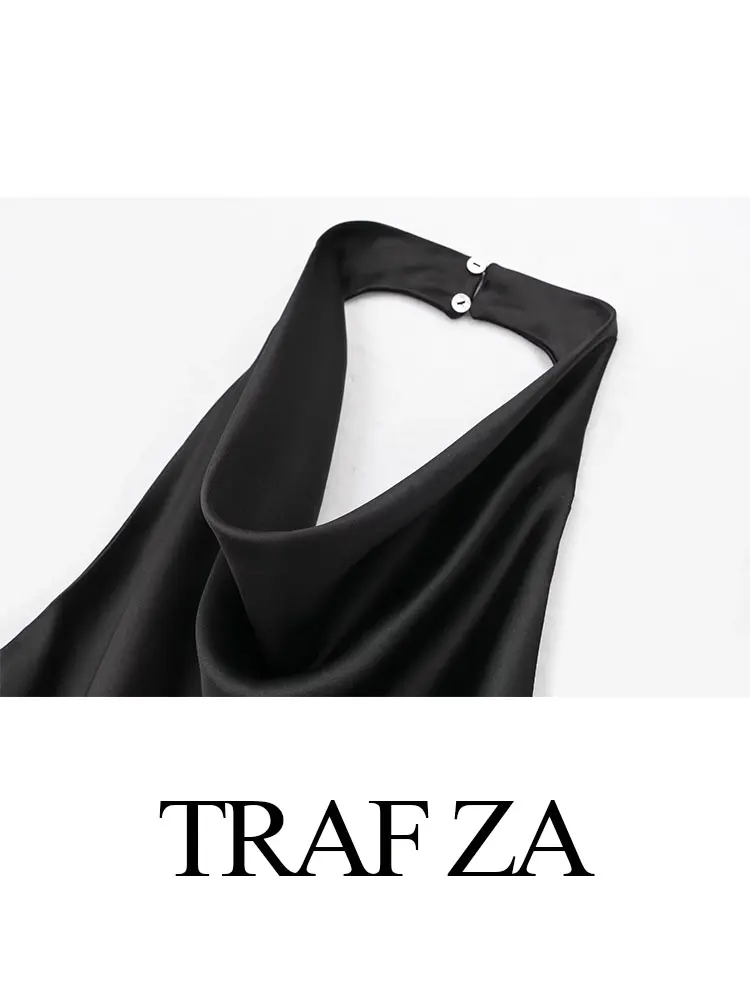 TRAFZA donna moda raso Halterneck Top solido elegante donna Slim canotte con spalle scoperte Sexy Lady Chic Top estate