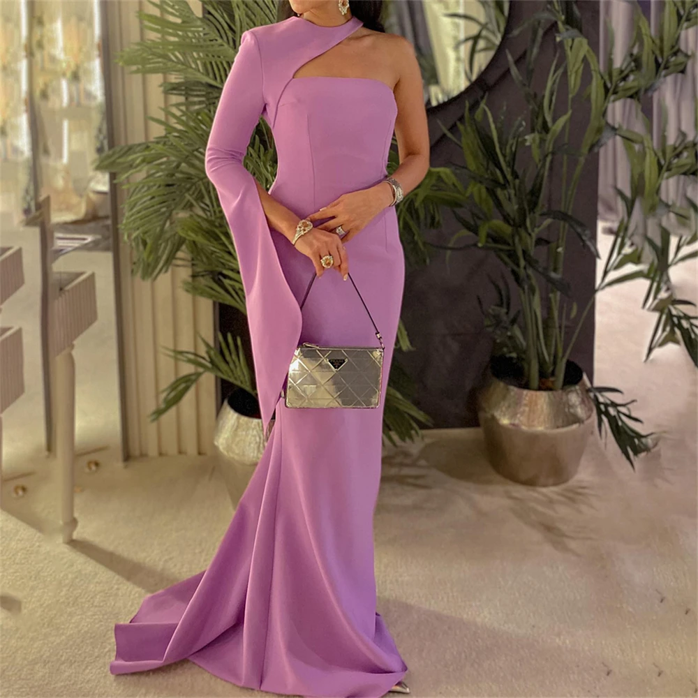 Tarot Purple One Shoulder Long Prom Dresses Satin Mermaid Elegant Evening Dress For Women Floor Length Saudi Arabia فساتين سهرة