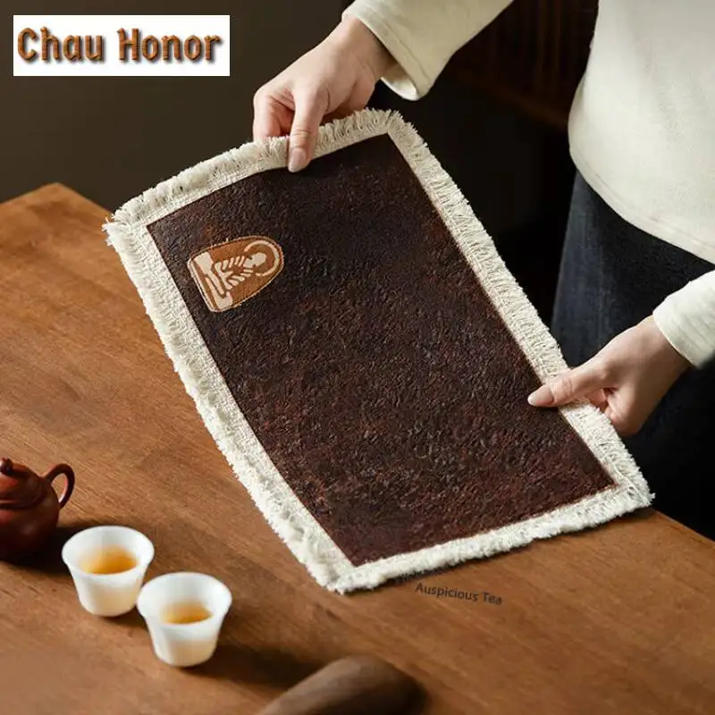 ZAEYORIA Handmade Persimmon-dyed Rectangular Tea Table Mats Aesthetic Drink Coaster Dinner Table Cloth Mat Tea Ceremony Gift