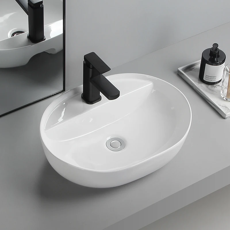 

Elegant Ceramic Vessel Sink, Oval Design Ceramic Wash Basin - Ideal for Modern Bathroom Fixtures, Suitable for Dressing Rooms, Vanities, Bathrooms