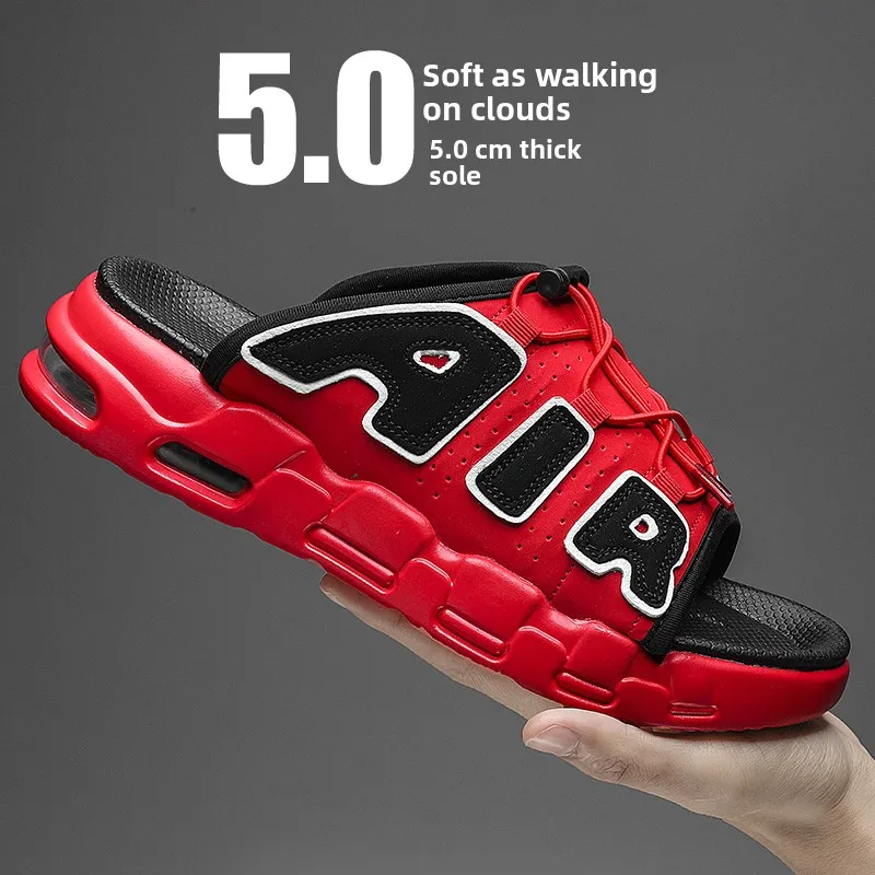 

Red Sporty Men's Slippers Trendy Brand Lucky Year Air-Cushioned Increased Thick-Heeled Outdoor Anti-Slip Sandals Casual Shoes