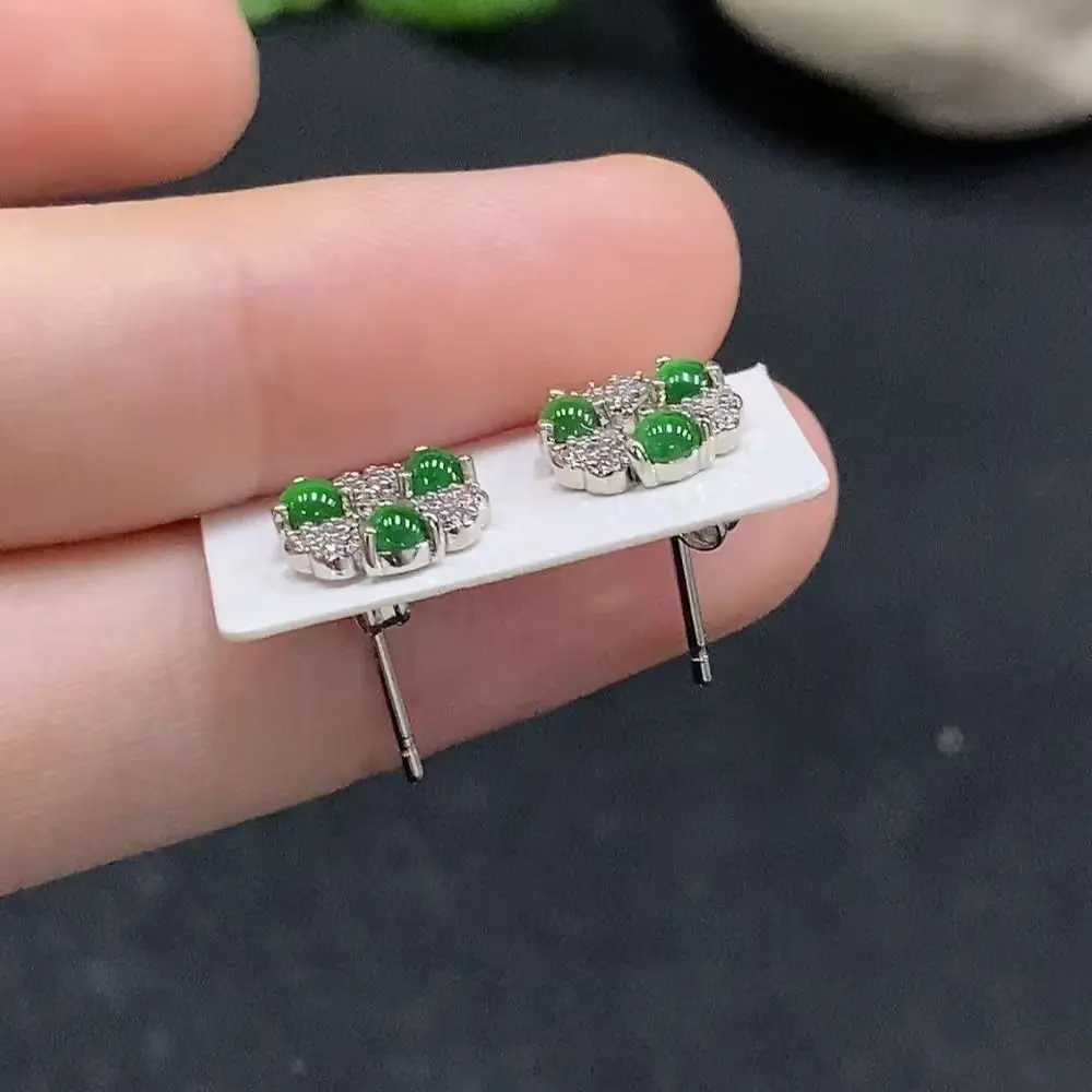 New products are on the shelves, natural A jadeite clover little rich woman jewelry temperament full of green big explosion earr