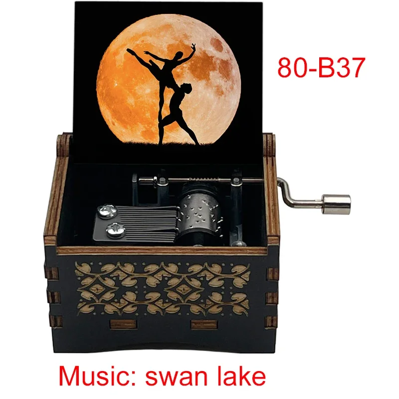 مخصص سوان ليك صندوق تشغيل الموسيقى ، أسود خشبي 18 ملاحظة الموسيقية ، راقصة الباليه اللون طباعة سلم الاطفال لعبة أصدقاء هدايا عيد ميلاد لطيف #4