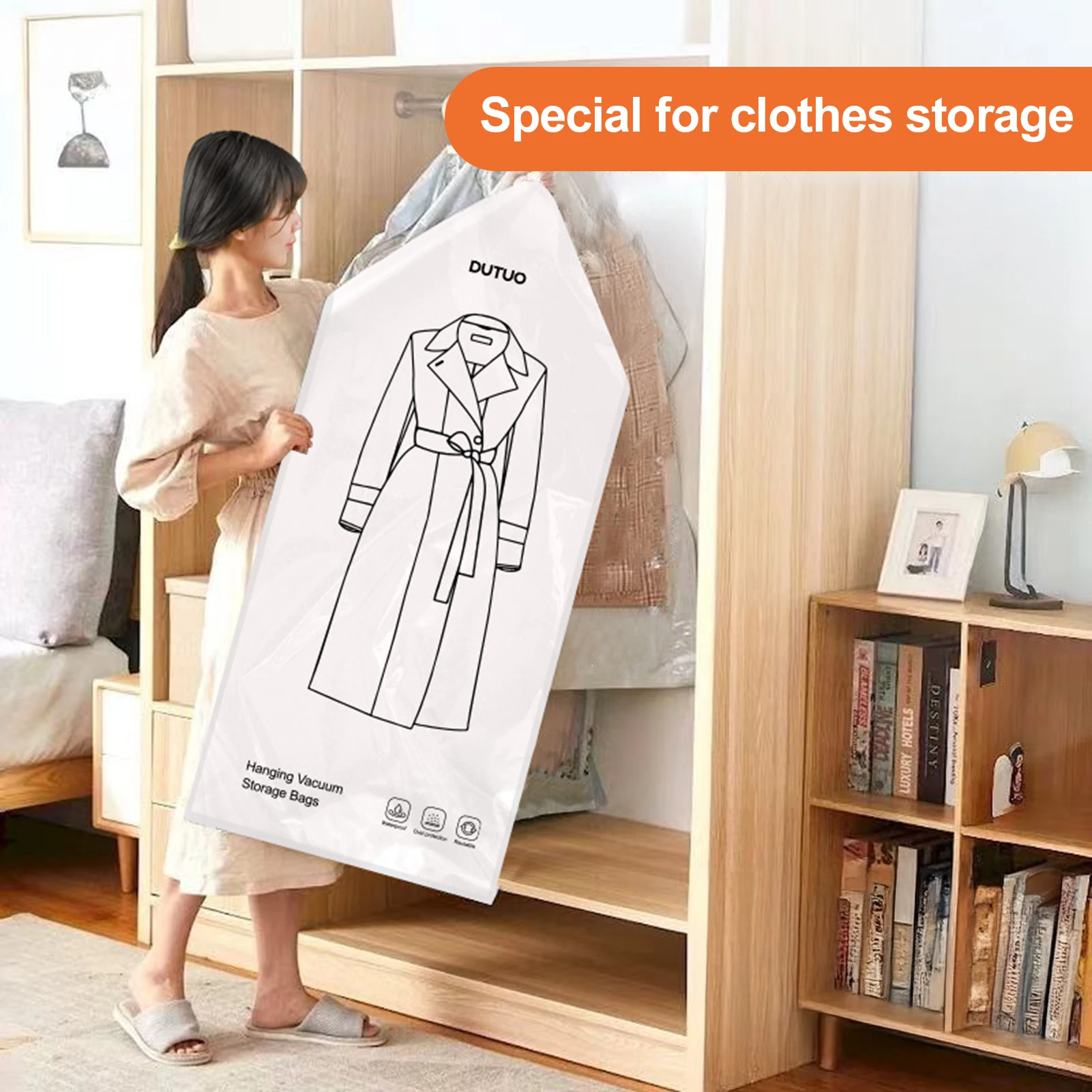 Traveler Vacuum Compression Bags Hanging Wardrobe Organizer Space Saving PEVA Storage for Down Jackets Durable Portable