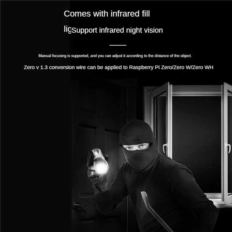 【Design elegante】 Módulo de câmera 8X 5MP OV5647 Versão sem visão noturna para Raspberry Pi 75 graus 3,6 mm Foco ajustável 1080P HD We