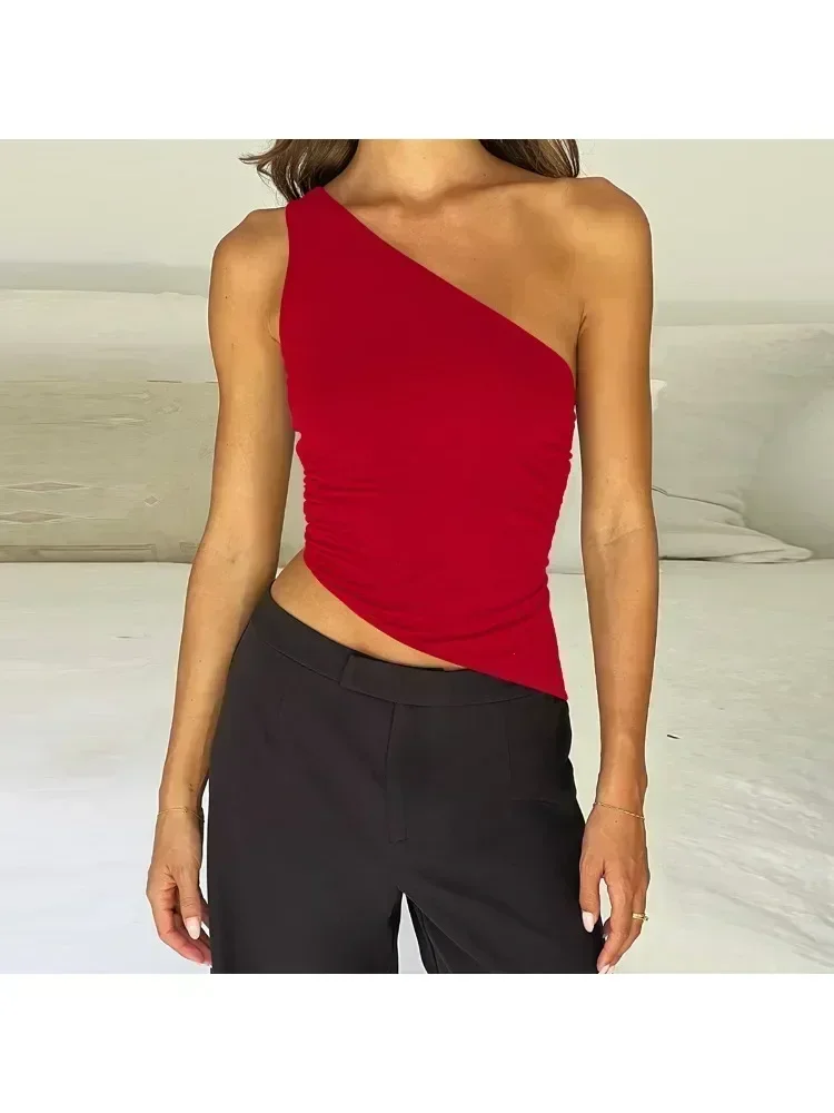 Women's Sexy Diagonal Shoulder Strap Sleeveless Backless Tight Top Seaside Nightclub Party 2024 New Model image 5