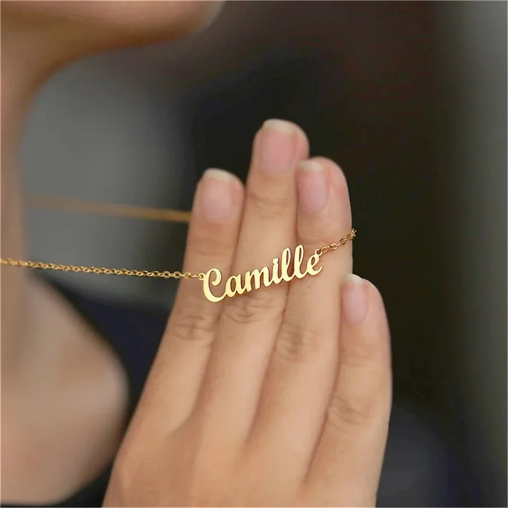 

Custom Fashion Name Letter Necklaces for Women Personalized Stainless Steel Gold Pendant Cable Chain Jewelry Jewelry Fine Gift