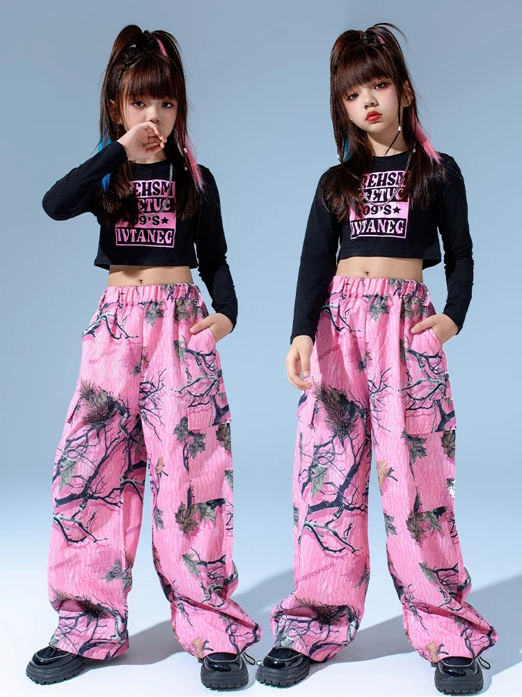 

Kids Modern Hip Hop Dance Costumes For Girls Black Crop Tops Loose Pants Suit Children Jazz Dance Performance Clothes DQS15809