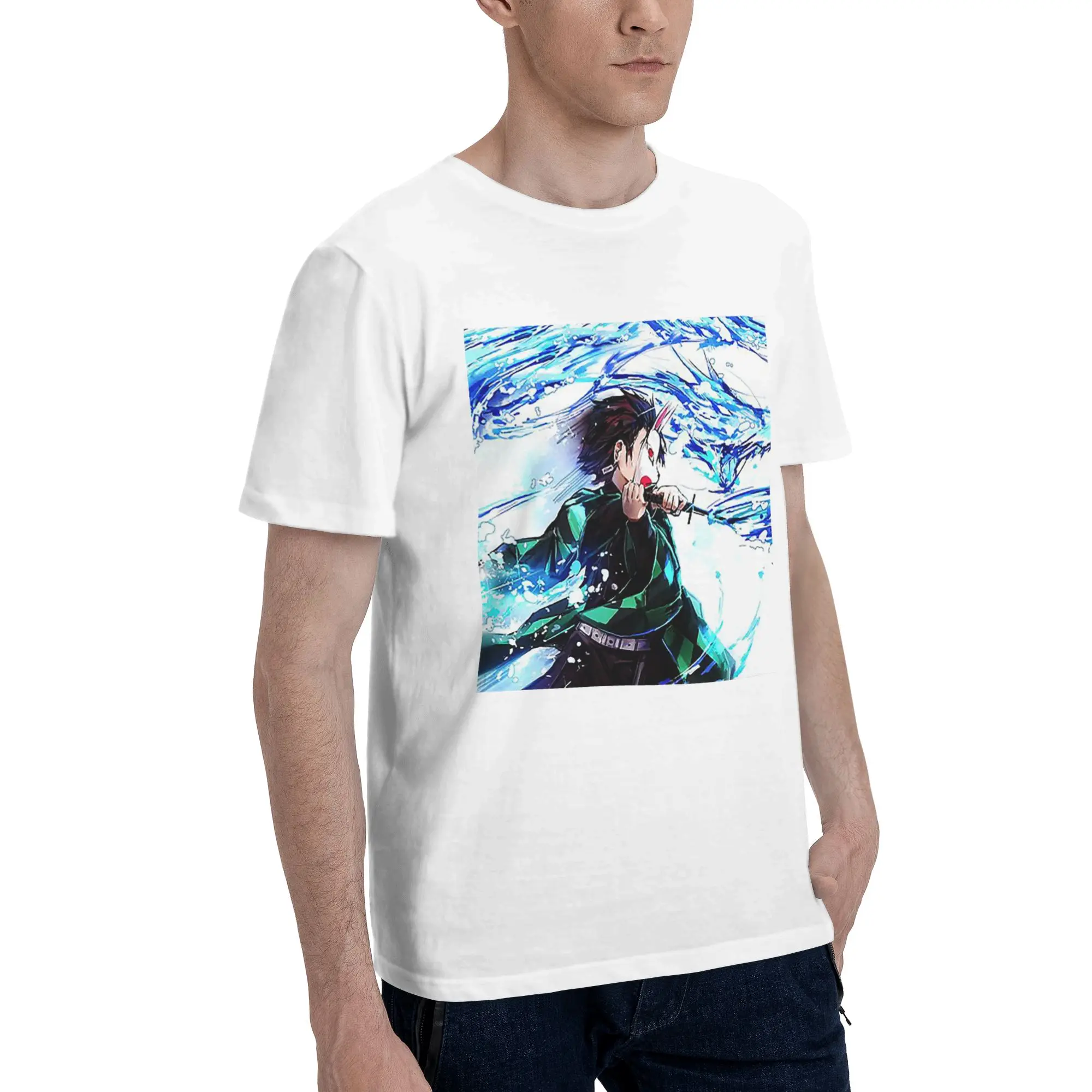 

Demon Slayer Anime Demon Slayer Men T-Shirt Oversized T Shirts Men's Round Neck Cotton Tees Short Summer Male