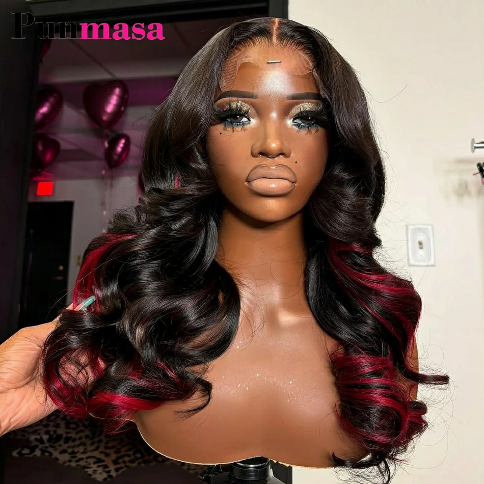 

Highlight Red Loose Wave Colored 13x6 13x4 Transparent Lace Front Wig Human Hair for Women PrePlucked 36 Inch Lace Frontal Wig