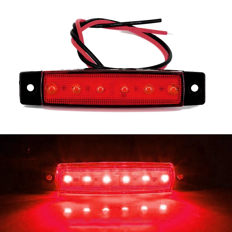 2PCS 6-LED Red Sealed Turn Brake Stop Tail Light Bus Truck Lorry Side Marker Indicator Trailer Rear Side Brake Lamps