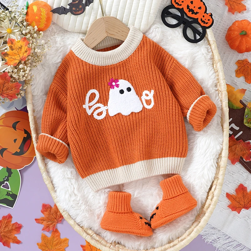 

Halloween Baby Sweaters Funny Pumpkin Long Sleeve Autumn Infant Children Clothes Knitted Tops Overalls Newborn Girl Boy Pullover