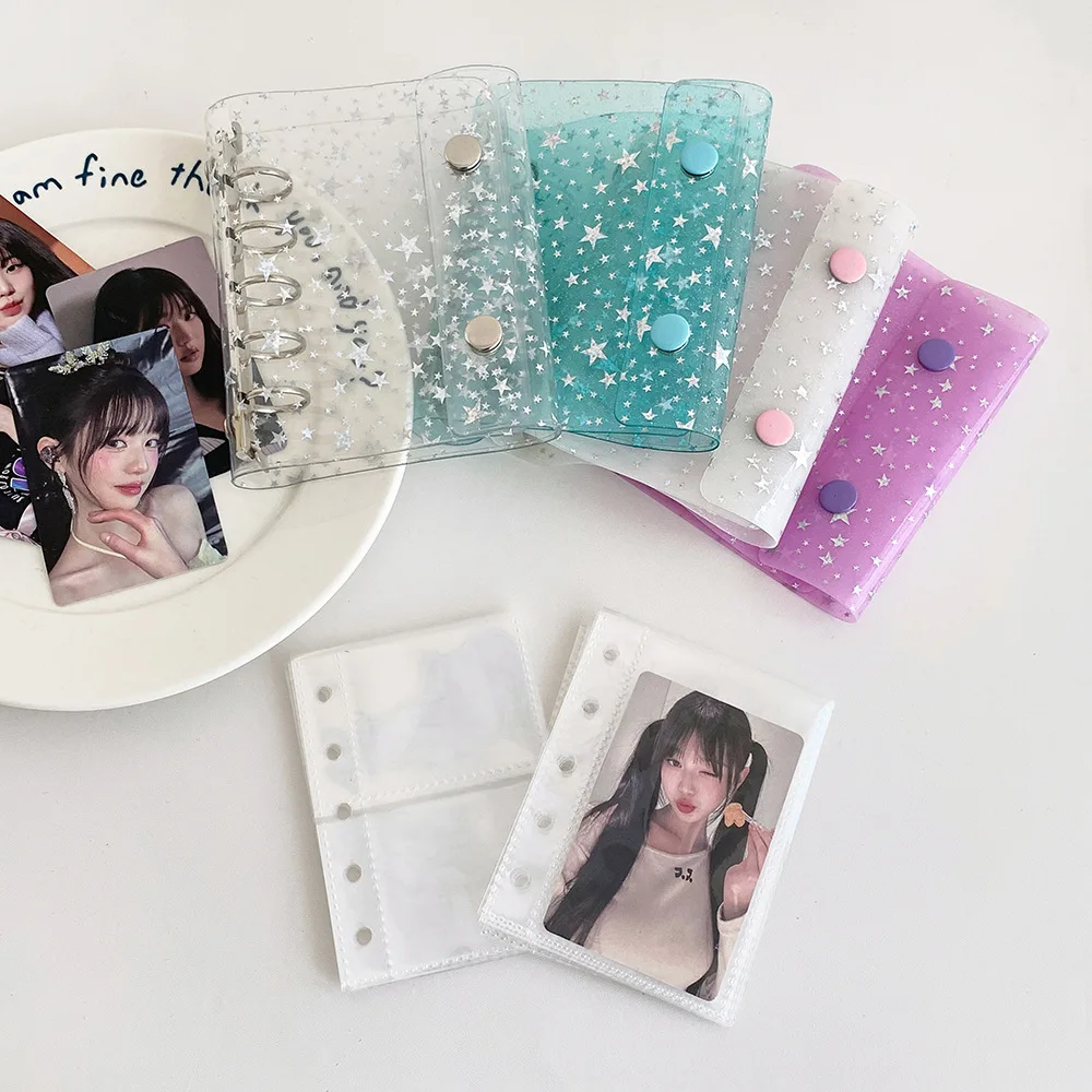 Y2k Fashion Transparent Sparkling M5 Stars Loose Leaf Card Album Cute Girl Idol 3in Photo Storage Buckle Card Holder Diary Book image 6