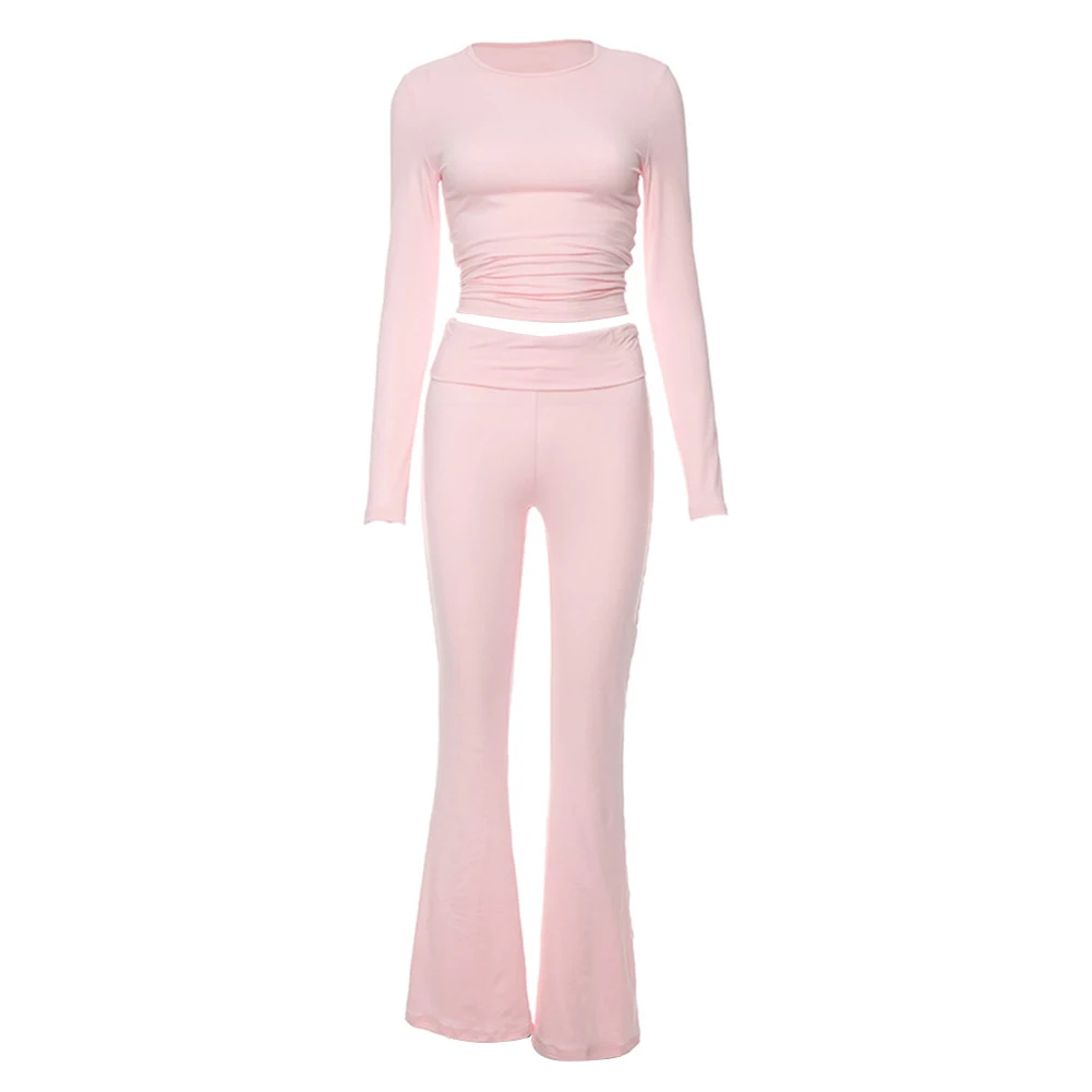 

Daily Leisure Long-sleeved Suit Capris Trousers Pullover Slim Fit Solid Color Spring Winter Comfortable Female