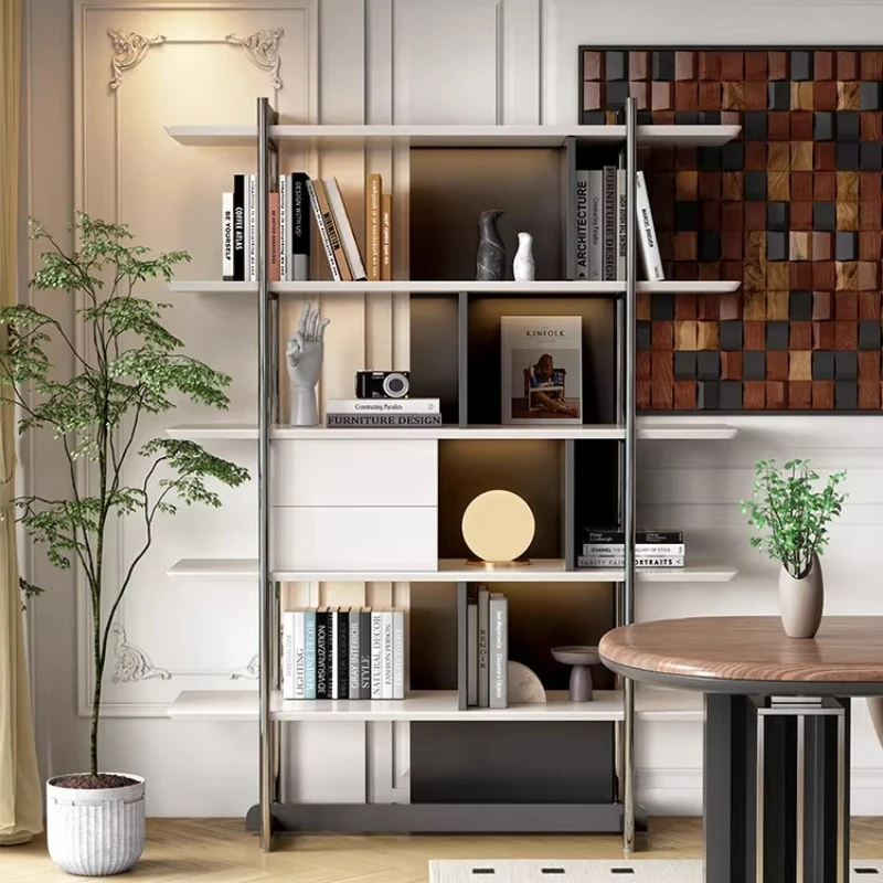 

Italian minimalist bookshelf stainless steel shelf study simple multi-layer bookcase home modern storage shelf