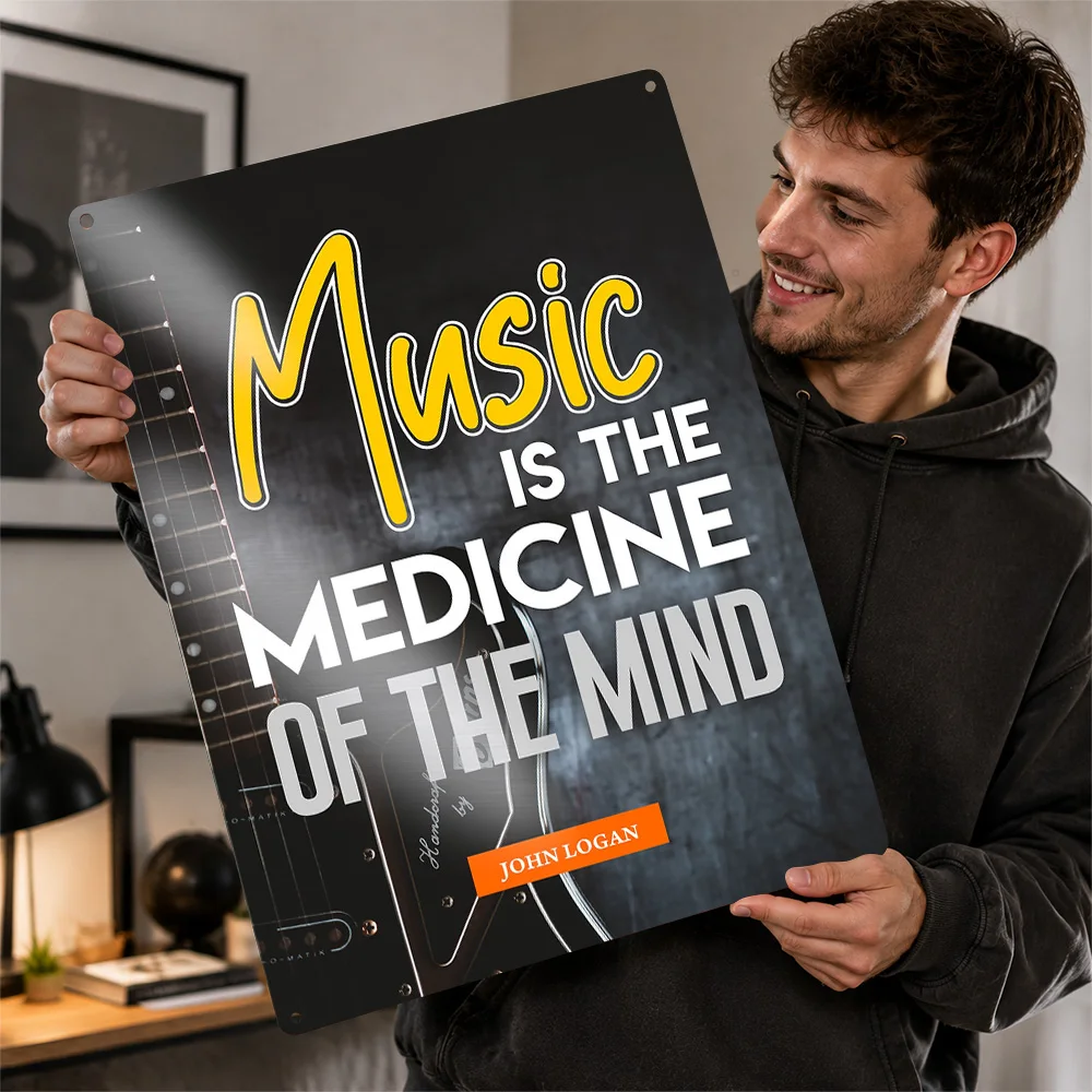 Music Medicine Of Mind Quote Aluminum Poster Typography Wall Art For Listening Room Customized Metal Sign Record Collector Gift