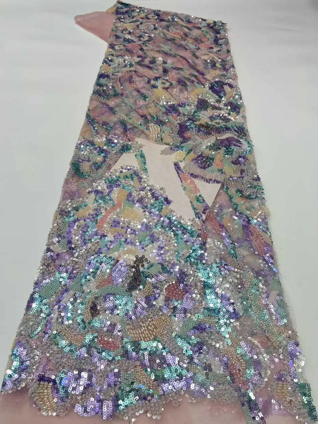 

African Beaded Groom Lace Fabric 2026 High Quality French Mesh Lace Fabric Sequins Nigerian Lace Fabrics For Wedding Dress Sew