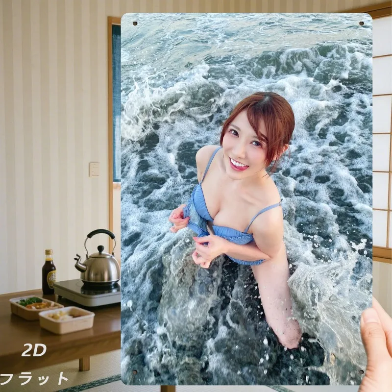 

2D Flat, 1pc Retro Metal Wall Sign With Vintage Female Swimwear Beach Art - Iron 8”x12” (7.87x11.81inch) Unisex Wall-Mounted Dec