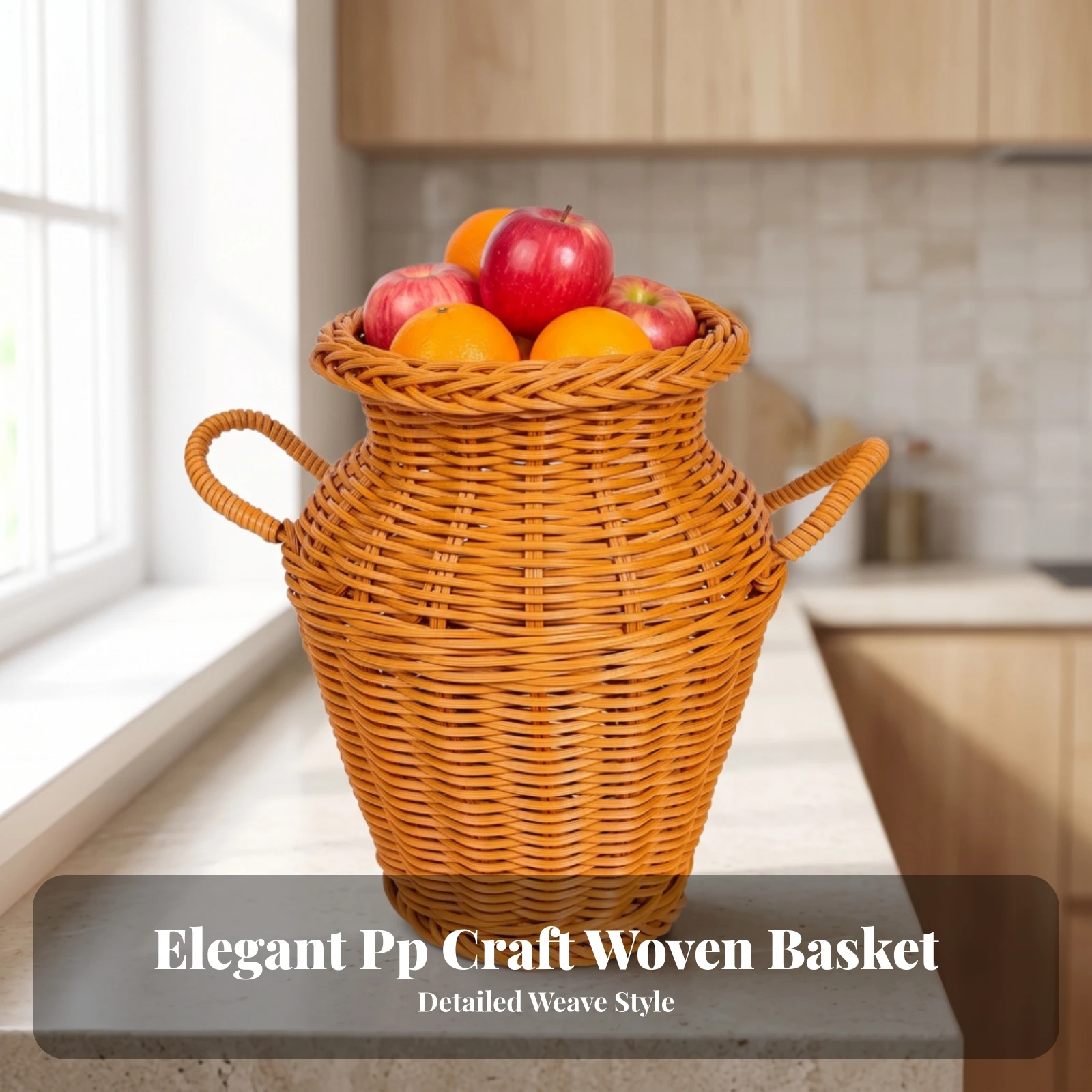 Woven Basket Vase with Handles Braided Vase with Double Handles Wicker Flower Basket Earthy Vessel Sturdy for Tabletop, Shelf