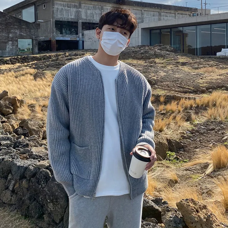 

Мужской вязаный кардиган на молнии, осенне-зимняя новинка, приталенная повседневная корейская куртка-жакет