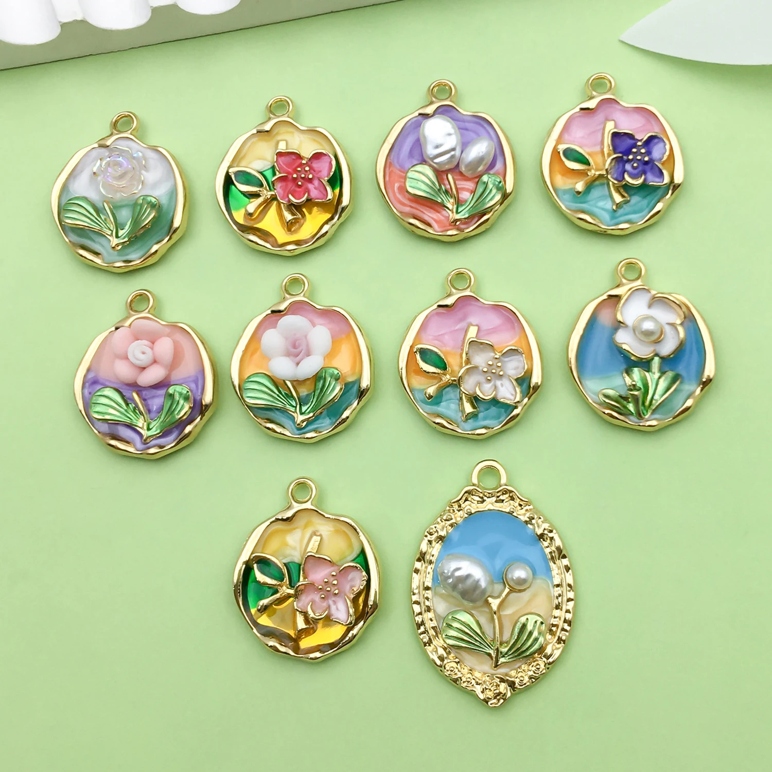 10pcs Colorful Enamel Oil Painting Charms Alloy Flower Pendants For DIY Bracelets Necklaces Earrings Jewelry Making Accessories