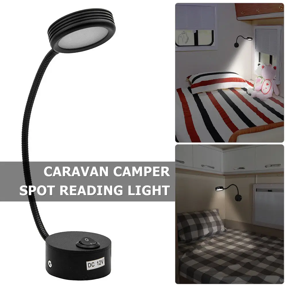 

12V 3W LED Spot Reading Light White Down Light Cabin Ceiling Lamp 6500K Switch ON/OFF Van Caravan Camper Boat Interior Black