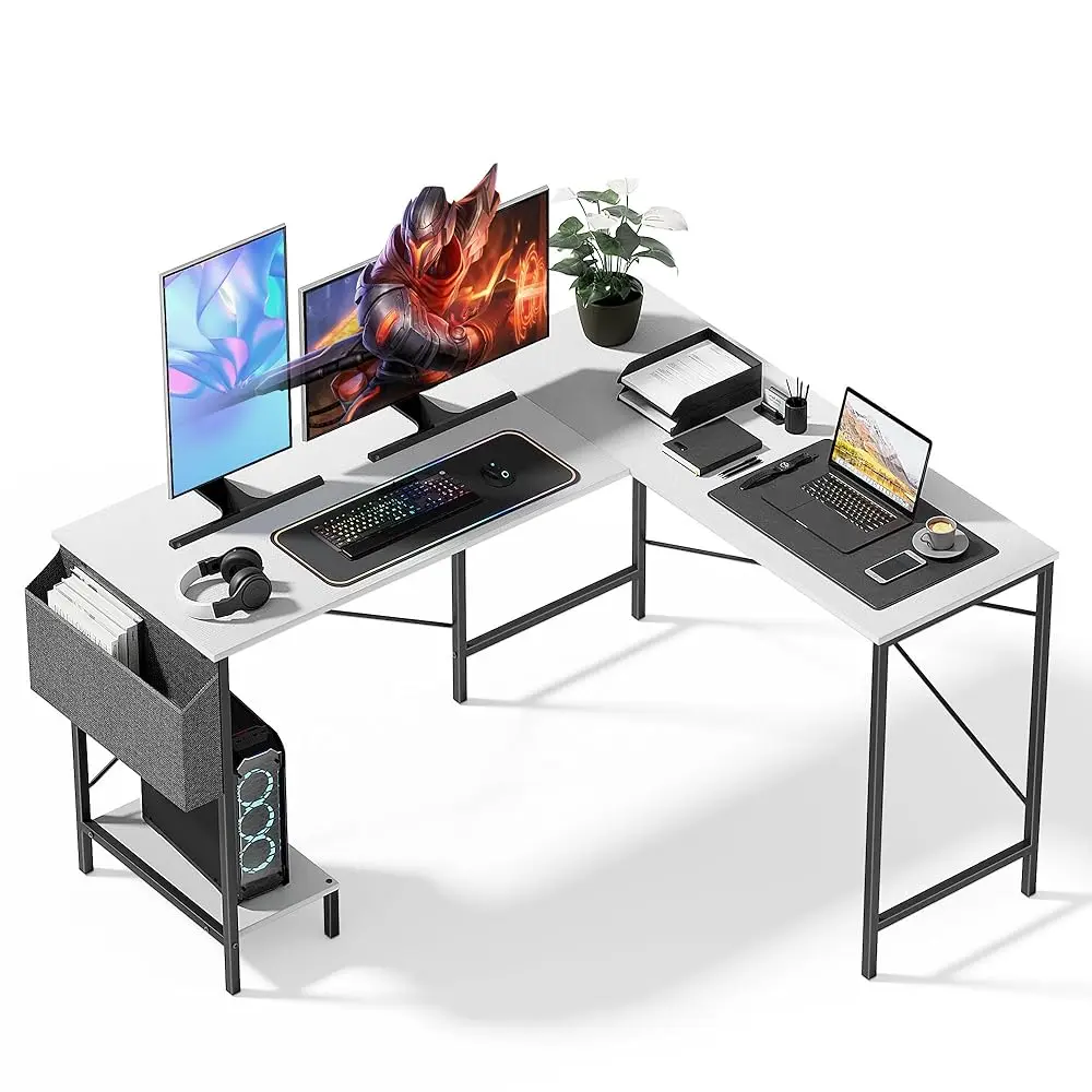 

L Shaped Desk Gaming Computer 50 H Reversible Corner Table Pc Work Table For Writing Study Student With Wood Tabletop Metal