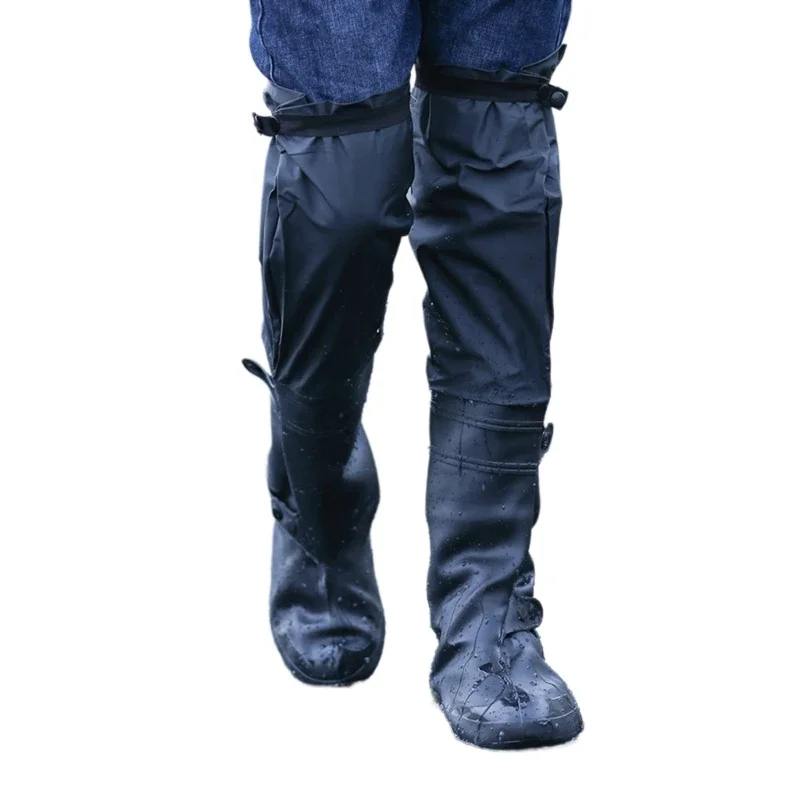 Pantalones de lluvia impermeables para montar al aire libre, cubiertas de zapatos antideslizantes, gruesas, resistentes al desgaste, sobre la rodilla, pantalones de agua